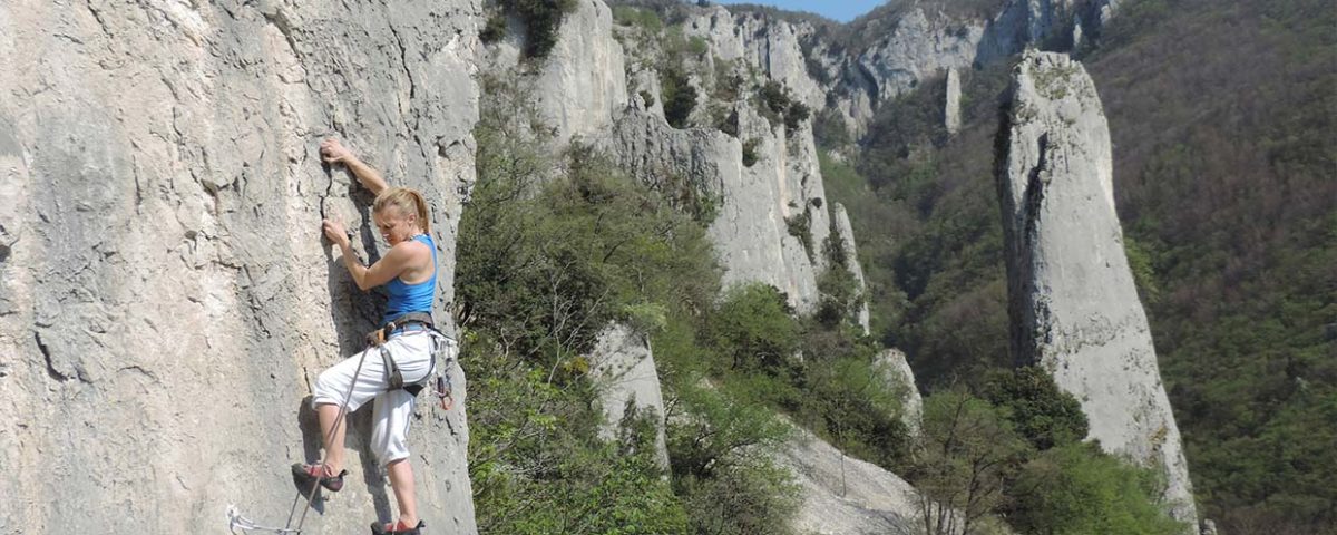 Climbing on the famous pillars of Vela Draga, Istria